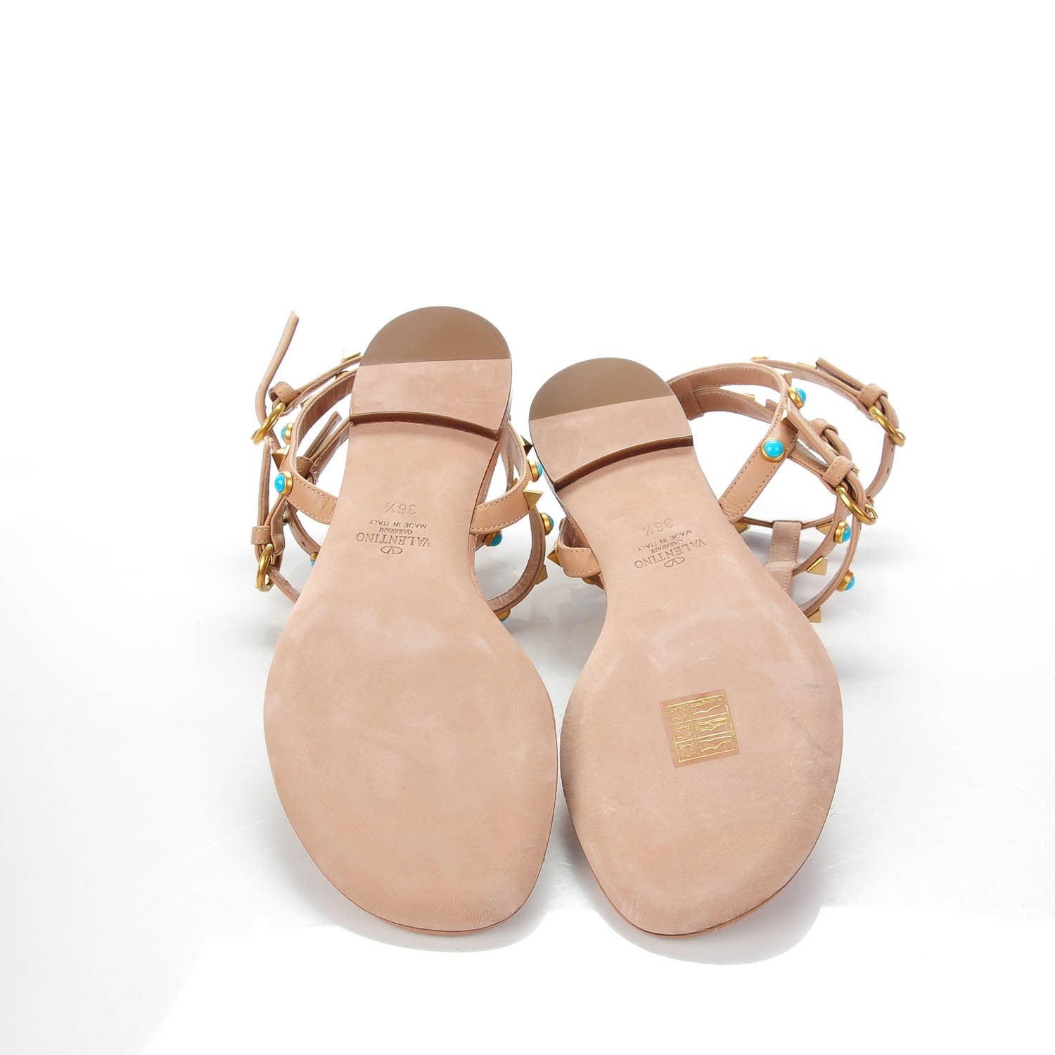 Valentino Garavani Calfskin Rockstud Rolling Ankle Wrap Flat Thong Sandals 36.5 Soft Noisette 6 of 7
