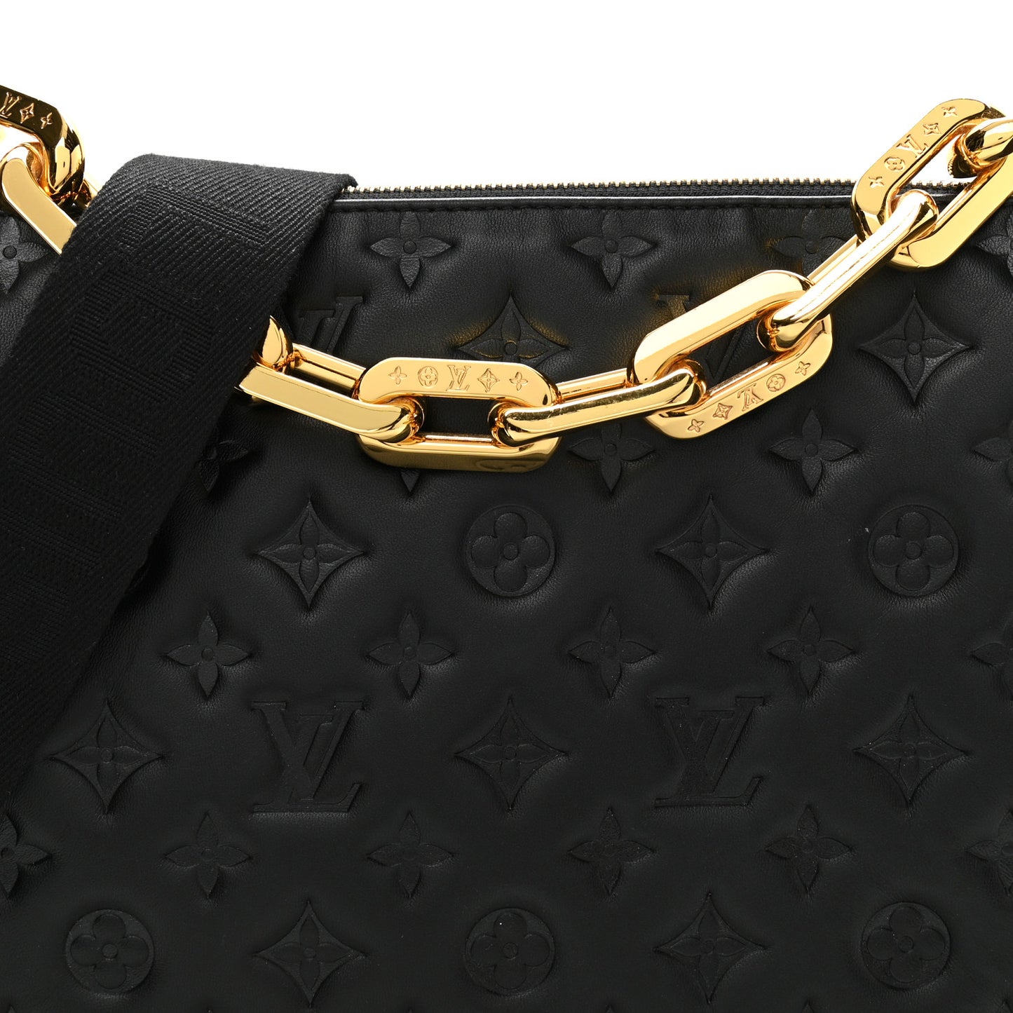 Lambskin Embossed Monogram Coussin MM Black