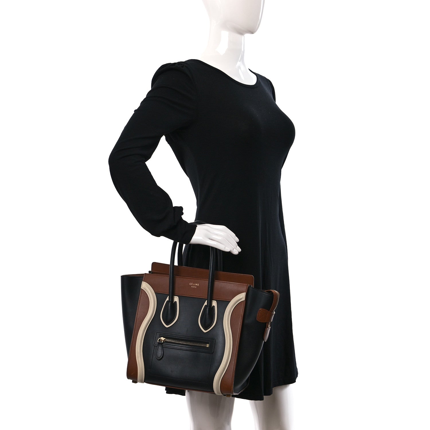 Celine Satin Calfskin Mini Tri-Color Luggage Black Tan 2 of 12