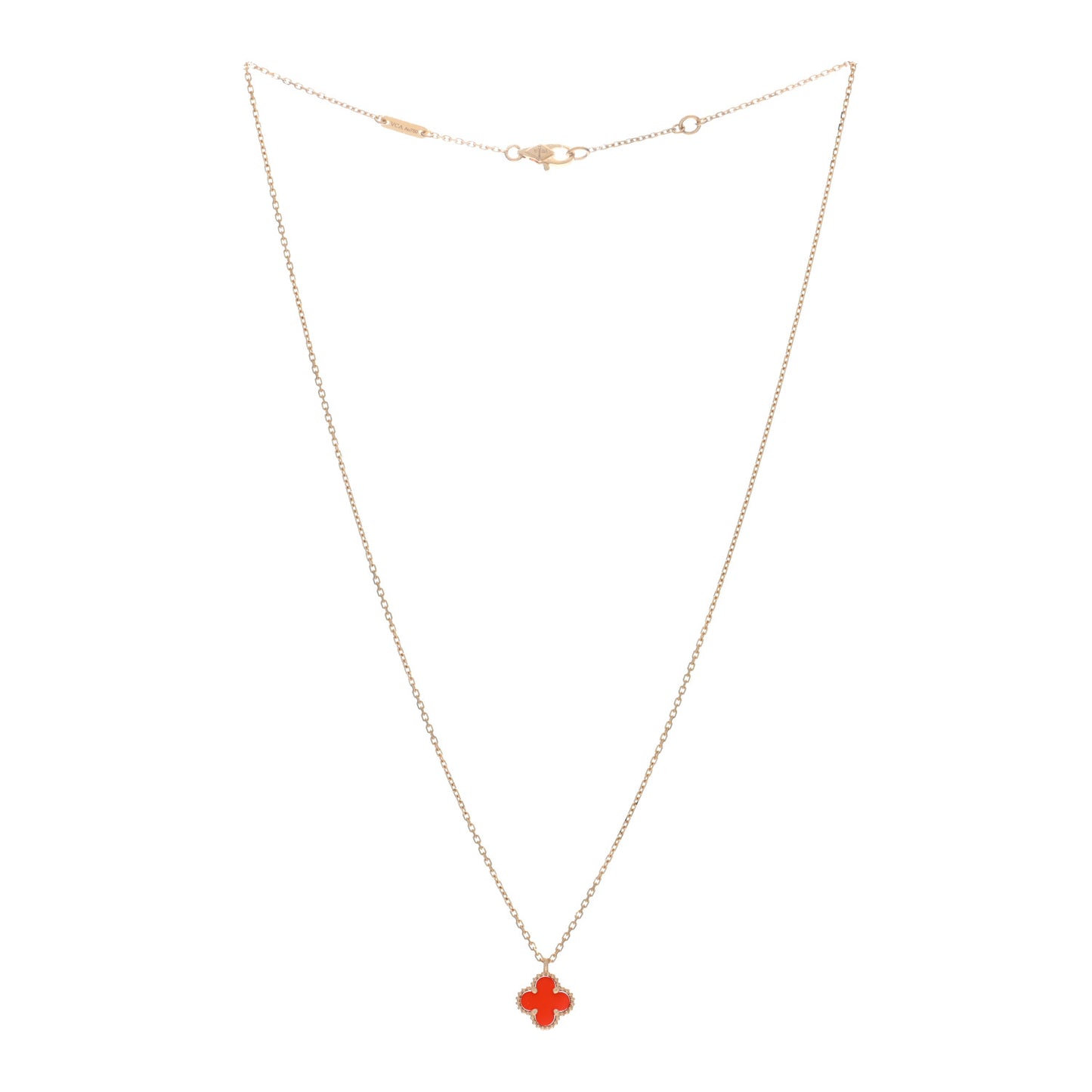 VAN CLEEF & ARPELS 18K Rose Gold Carnelian Sweet Alhambra Pendant Necklace