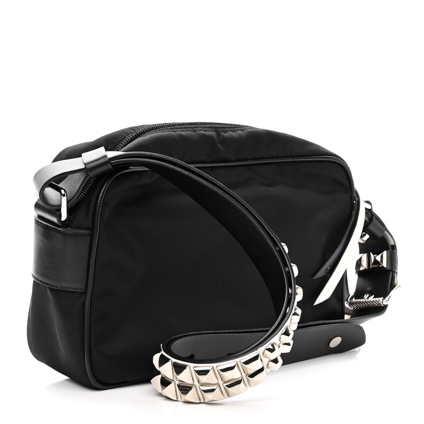 Tessuto Nylon Studded New Vela Shoulder Bag Black Bianco