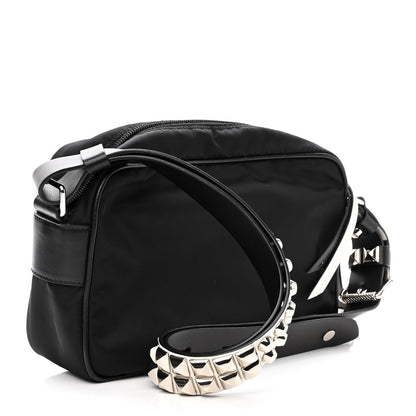 Prada Tessuto Nylon Studded New Vela Shoulder Bag Black Bianco 3 of 9