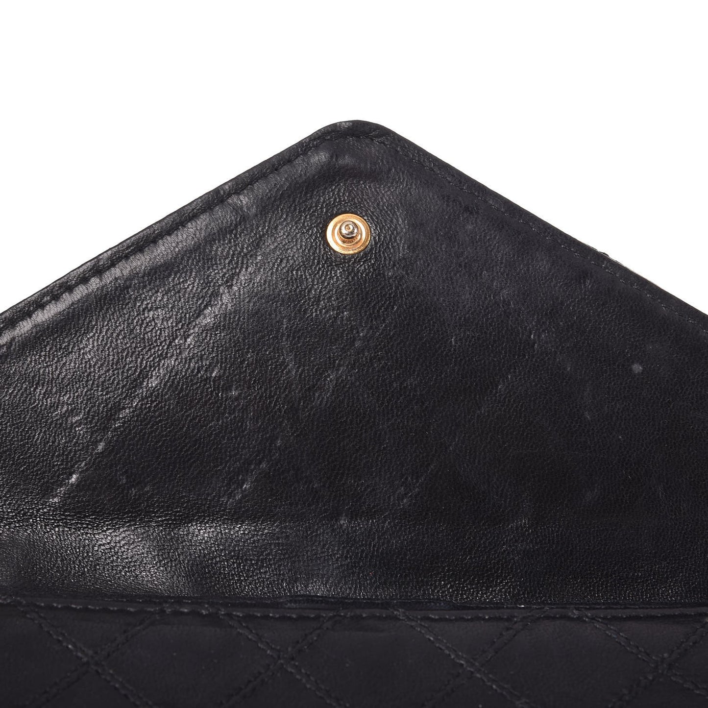 Lambskin Diamond Stitched Envelope Long Flap Wallet Black