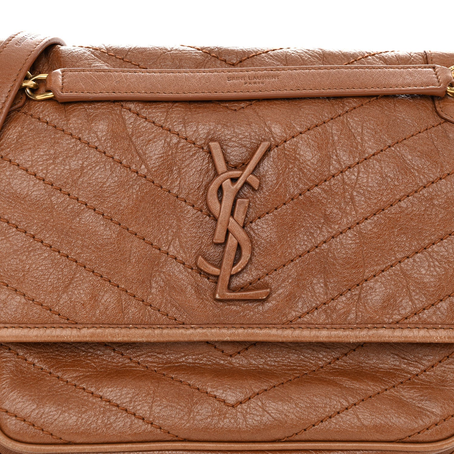 Saint Laurent Crinkled Calfskin Matelasse Monogram Medium Niki Chain Satchel Light Caramel 8 of 10