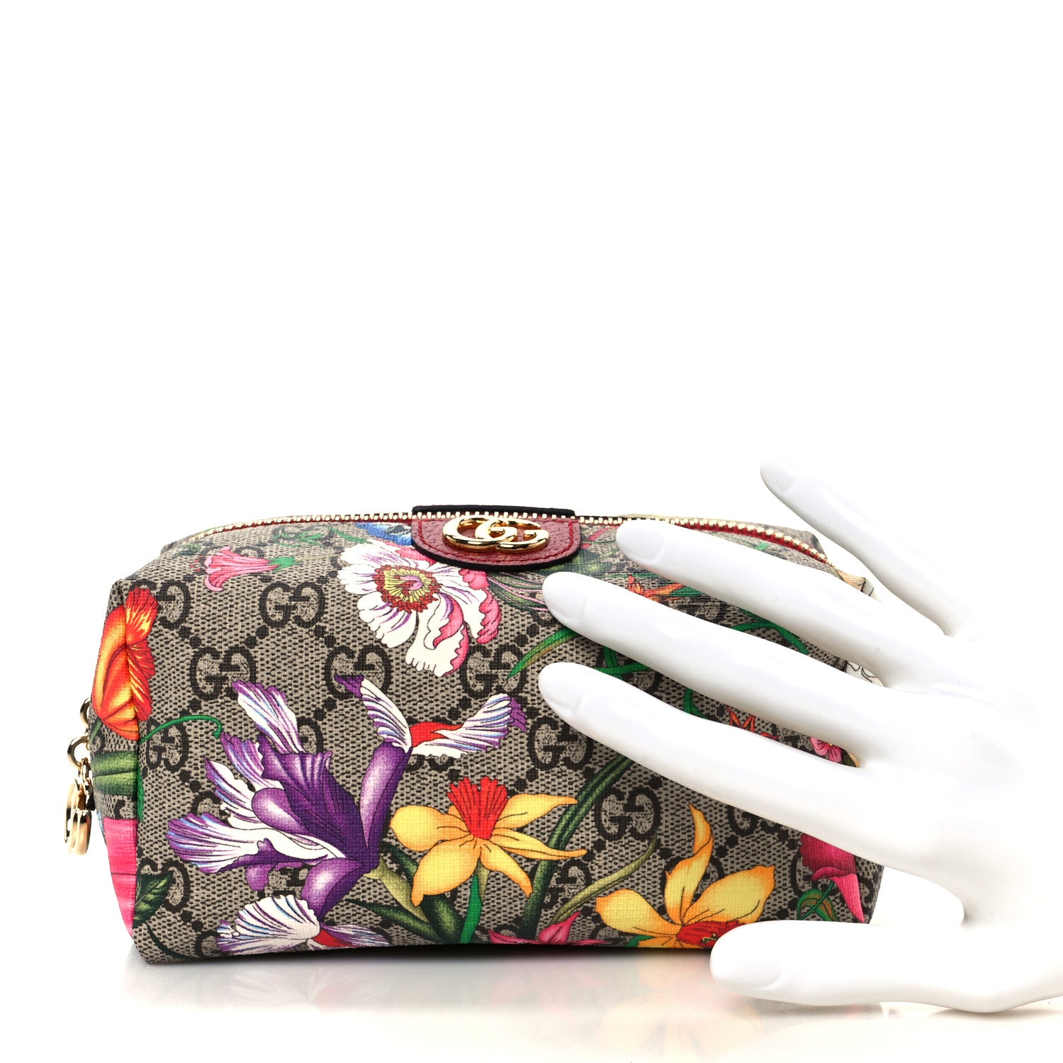 Gucci Soft GG Supreme Monogram Flora Calfskin Medium Ophidia Cosmetic Case Beige Ebony Multicolor Rosso 2 of 9