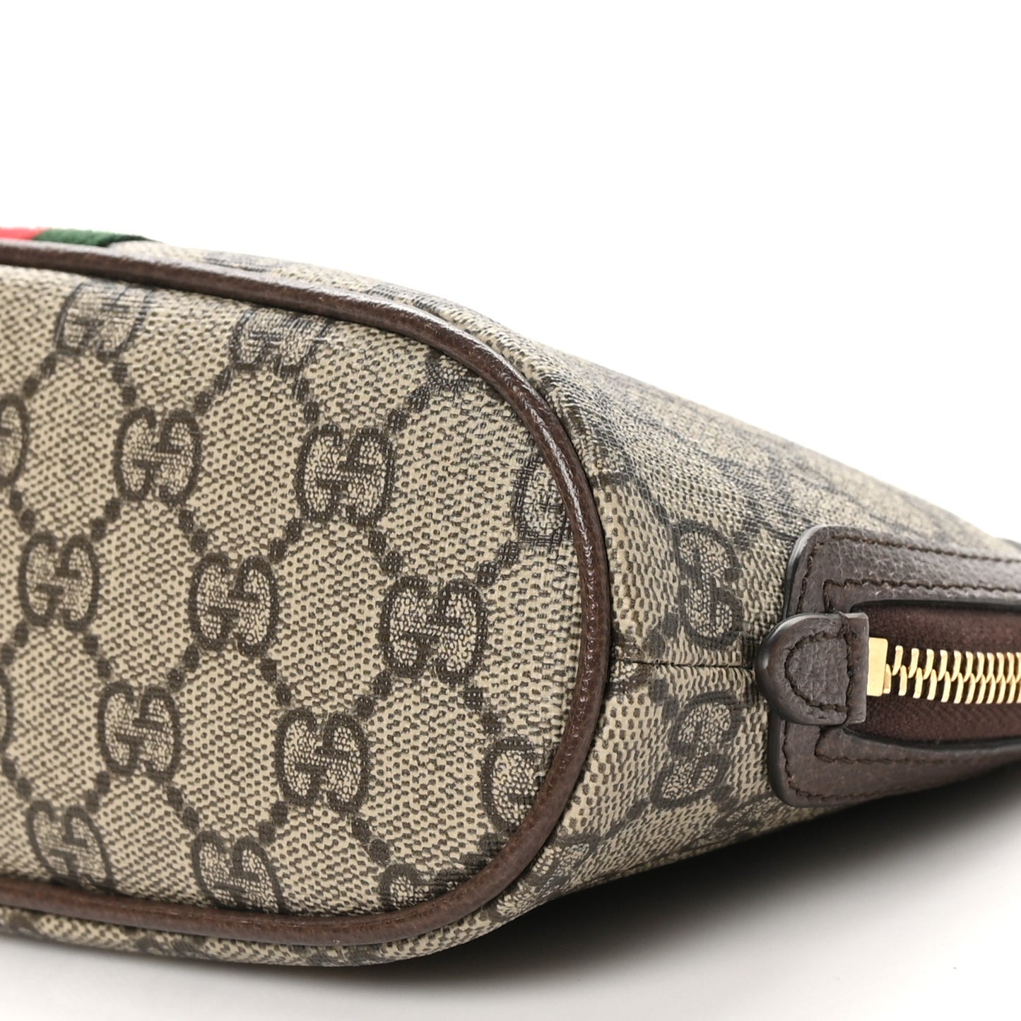 GG Supreme Monogram Textured Calfskin Web Large Ophidia Cosmetic Case Beige Ebony New Acero