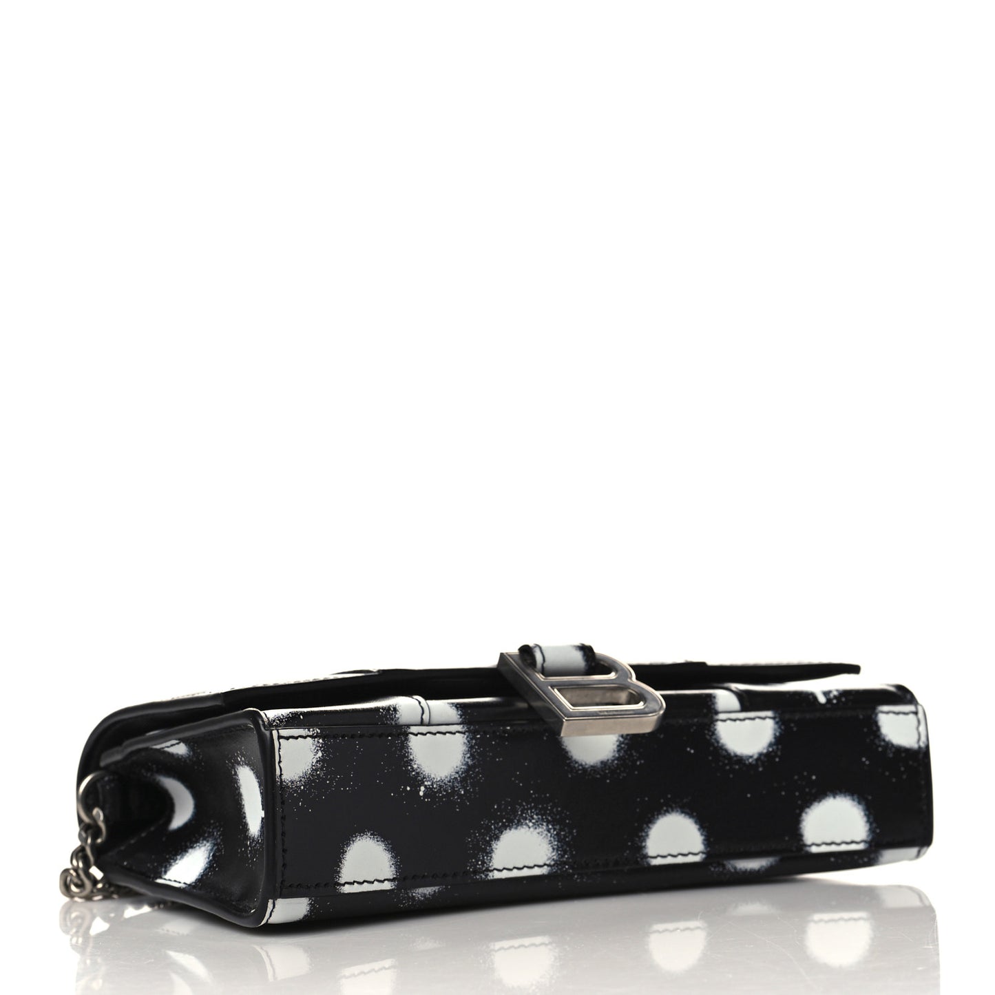 Shiny Box Calfskin Polka Dot Hourglass Chain Bag Black White