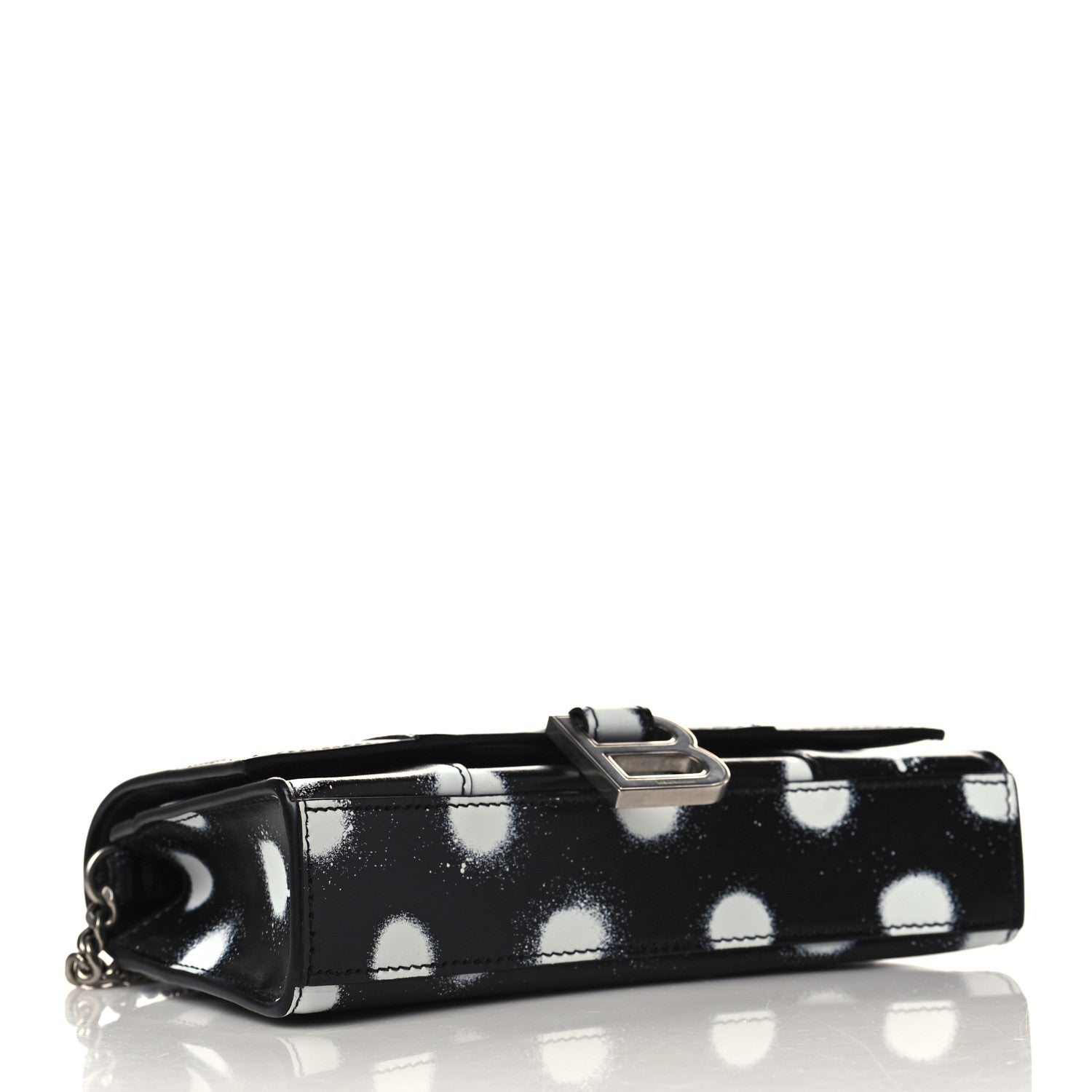 Balenciaga Shiny Box Calfskin Polka Dot Hourglass Chain Bag Black White 4 of 8