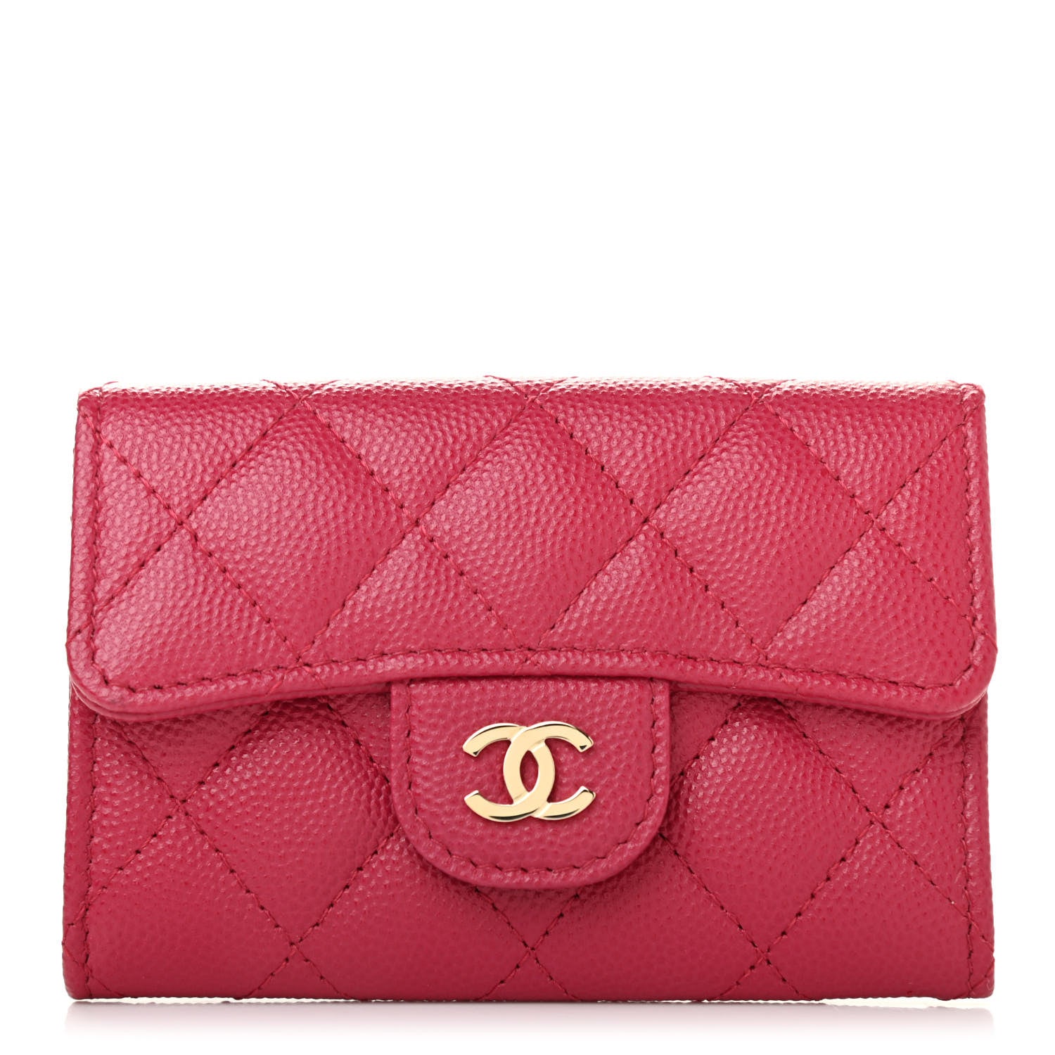 Chanel Caviar Quilted Flap Card Holder Wallet Dark Pink 1 of 8