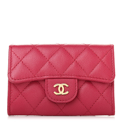 Chanel Caviar Quilted Flap Card Holder Wallet Dark Pink 1 of 8