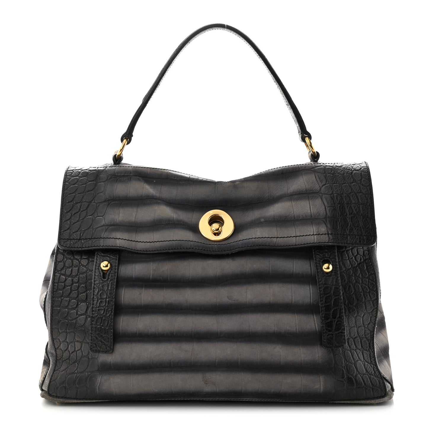 Nubuck Calfskin Crocodile Embossed Large Muse Two Grey