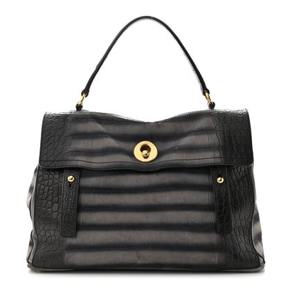 Saint Laurent Nubuck Calfskin Crocodile Embossed Large Muse Two Grey 1 of 12