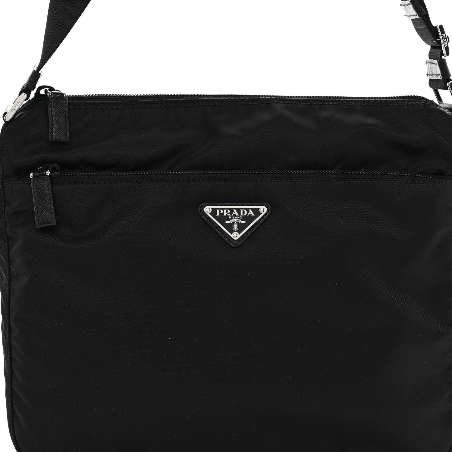 Prada Re-Nylon Vela Saffiano Pocket Double Zip Messenger Bag Black 7 of 9