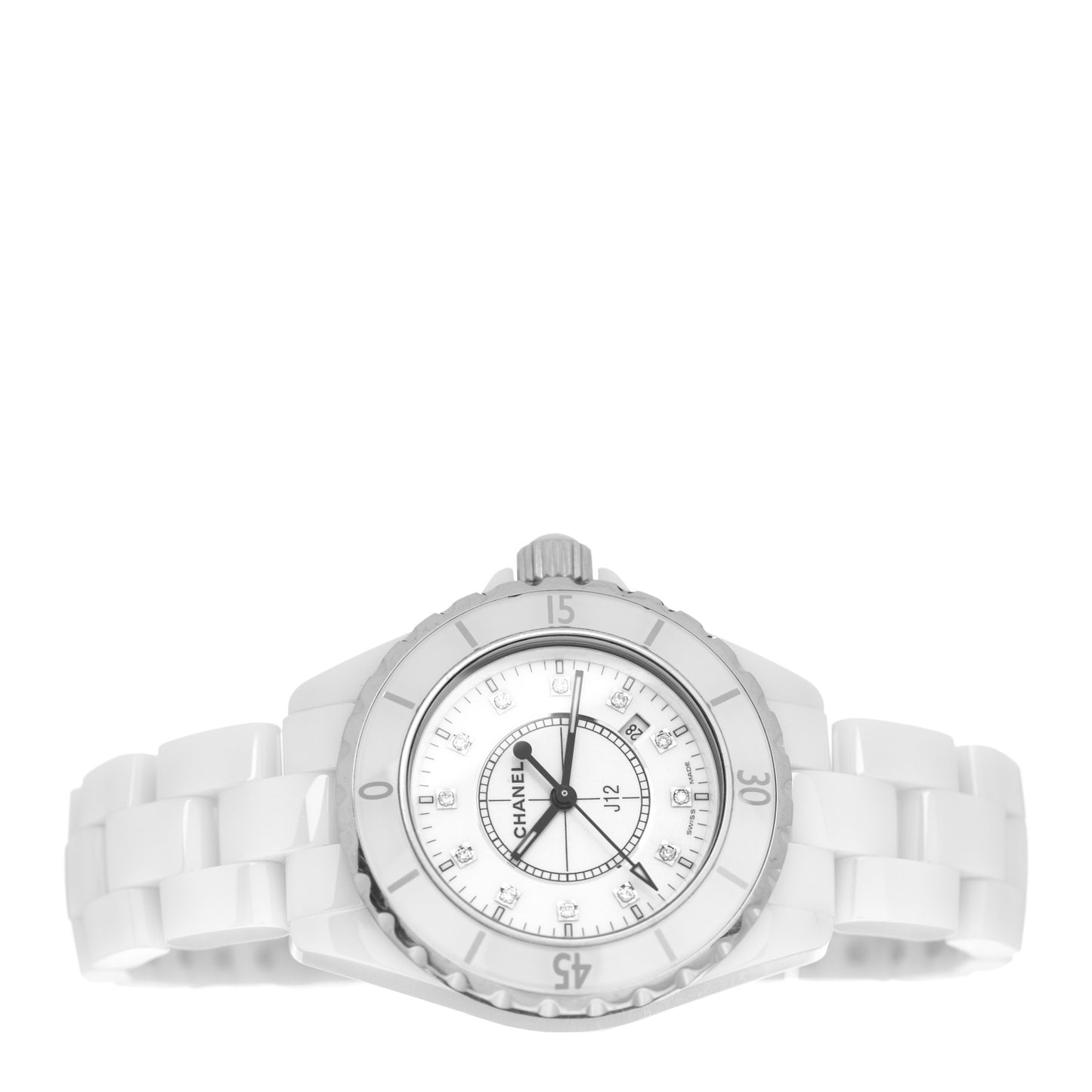 Stainless Steel Ceramic Diamond 33mm J12 Quartz Watch White