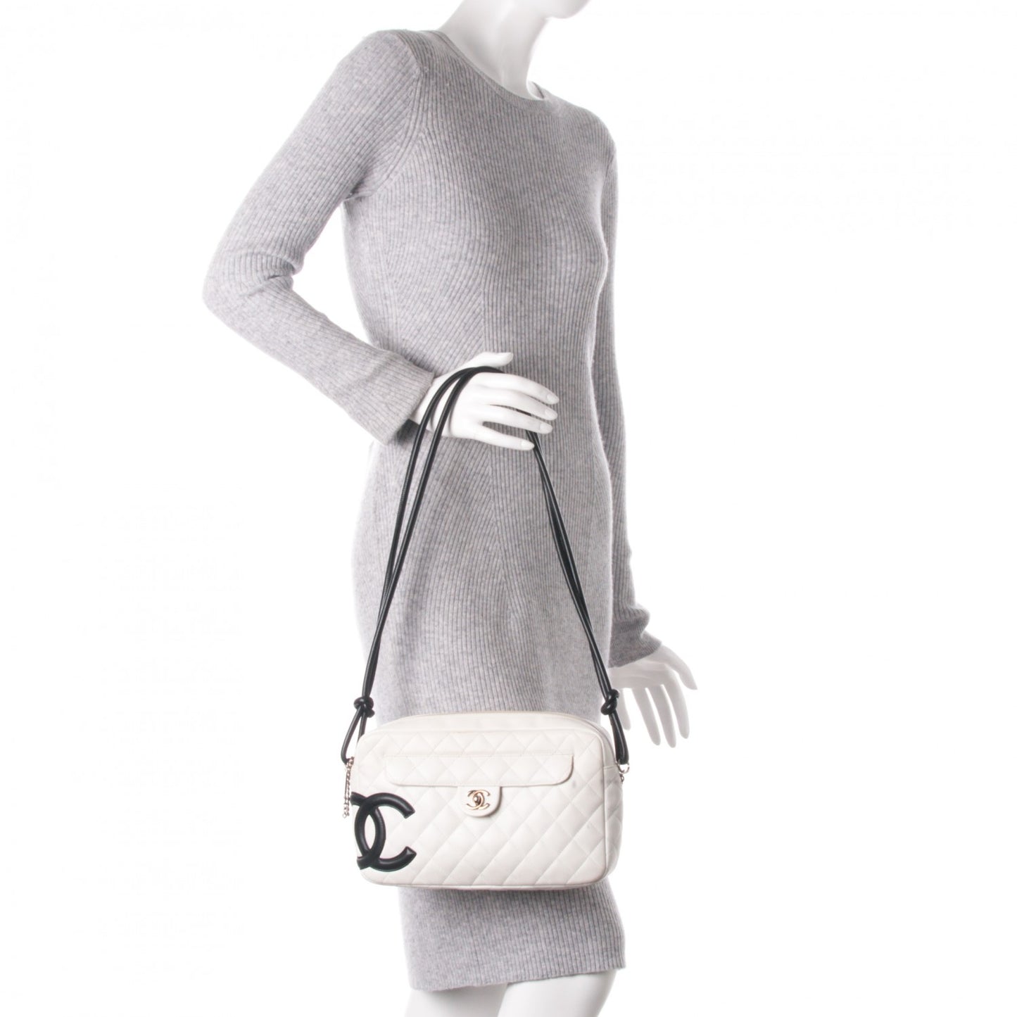 Calfskin Quilted Cambon Camera Case White