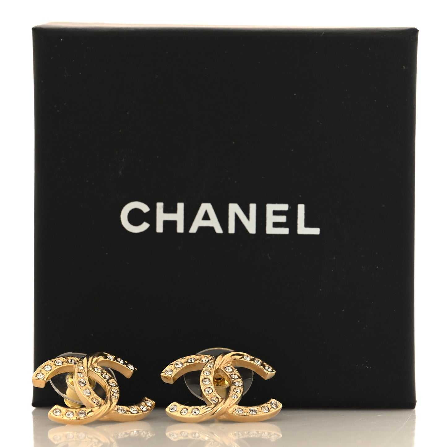 Crystal Large CC Earrings Gold