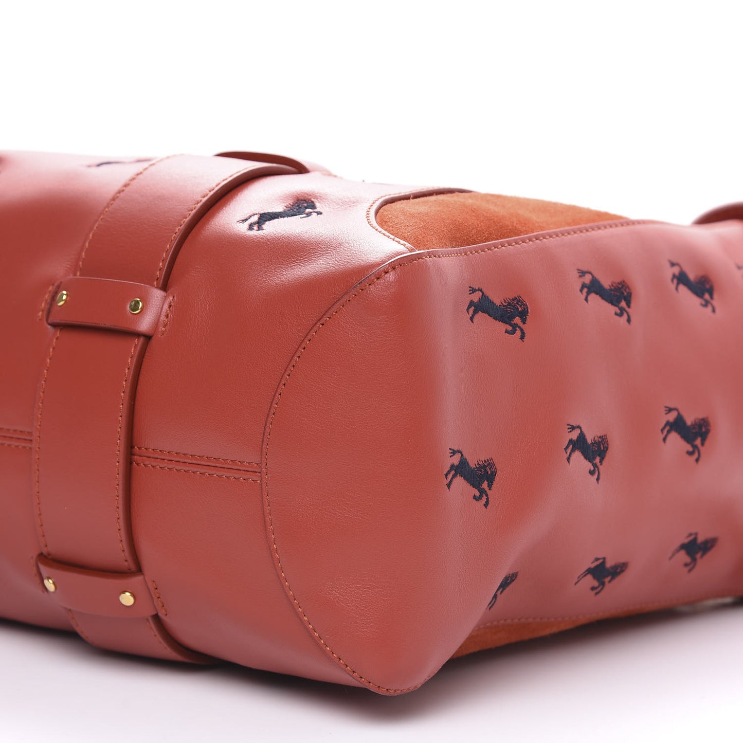 Smooth Calfskin Little Horses Embroidered Tao Zipped Tote Earthy Red
