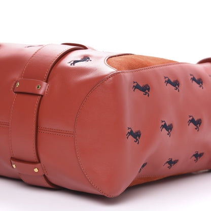 Chloe Smooth Calfskin Little Horses Embroidered Tao Zipped Tote Earthy Red 9 of 10