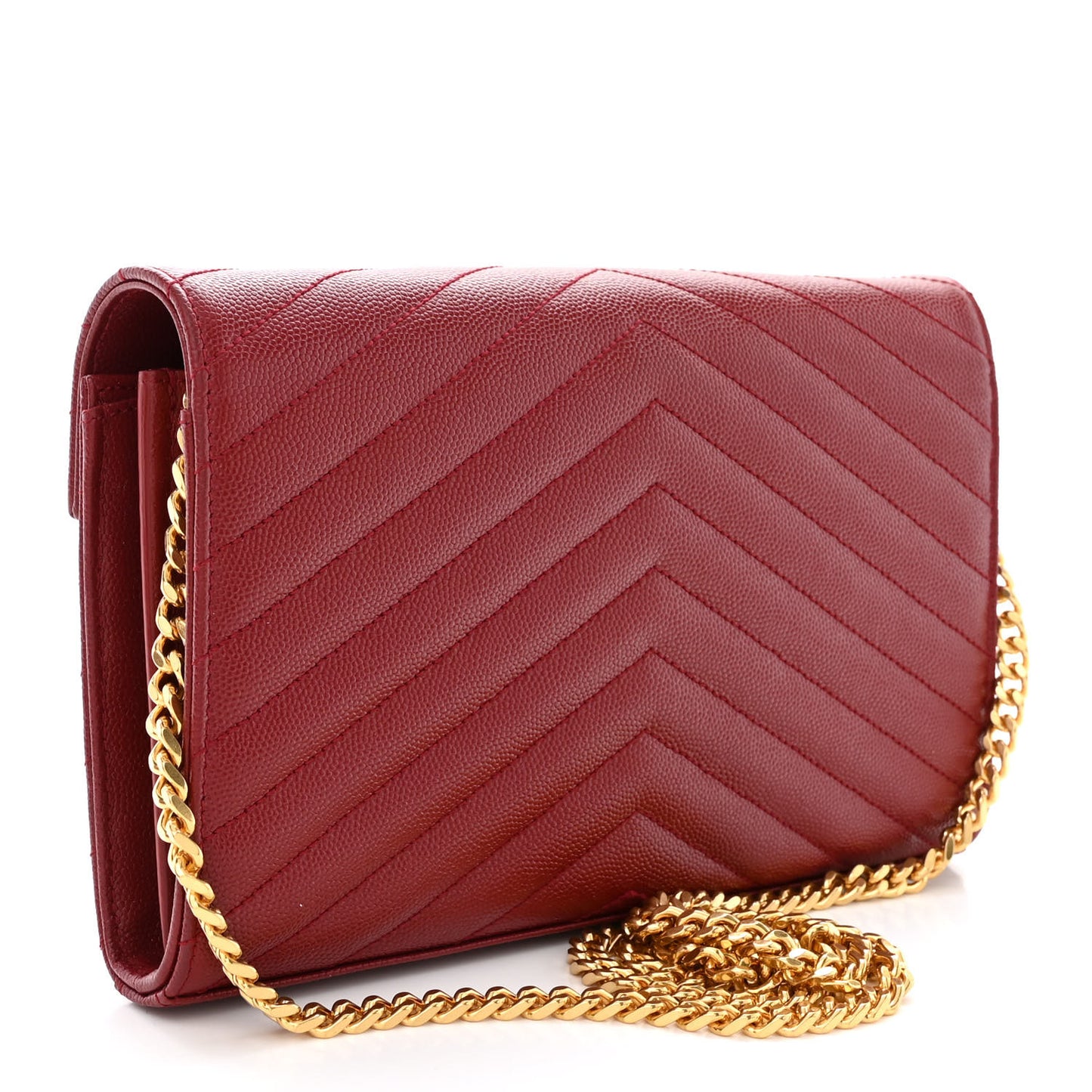 Grain De Poudre Matelasse Chevron Monogram Chain Wallet Opyum Red