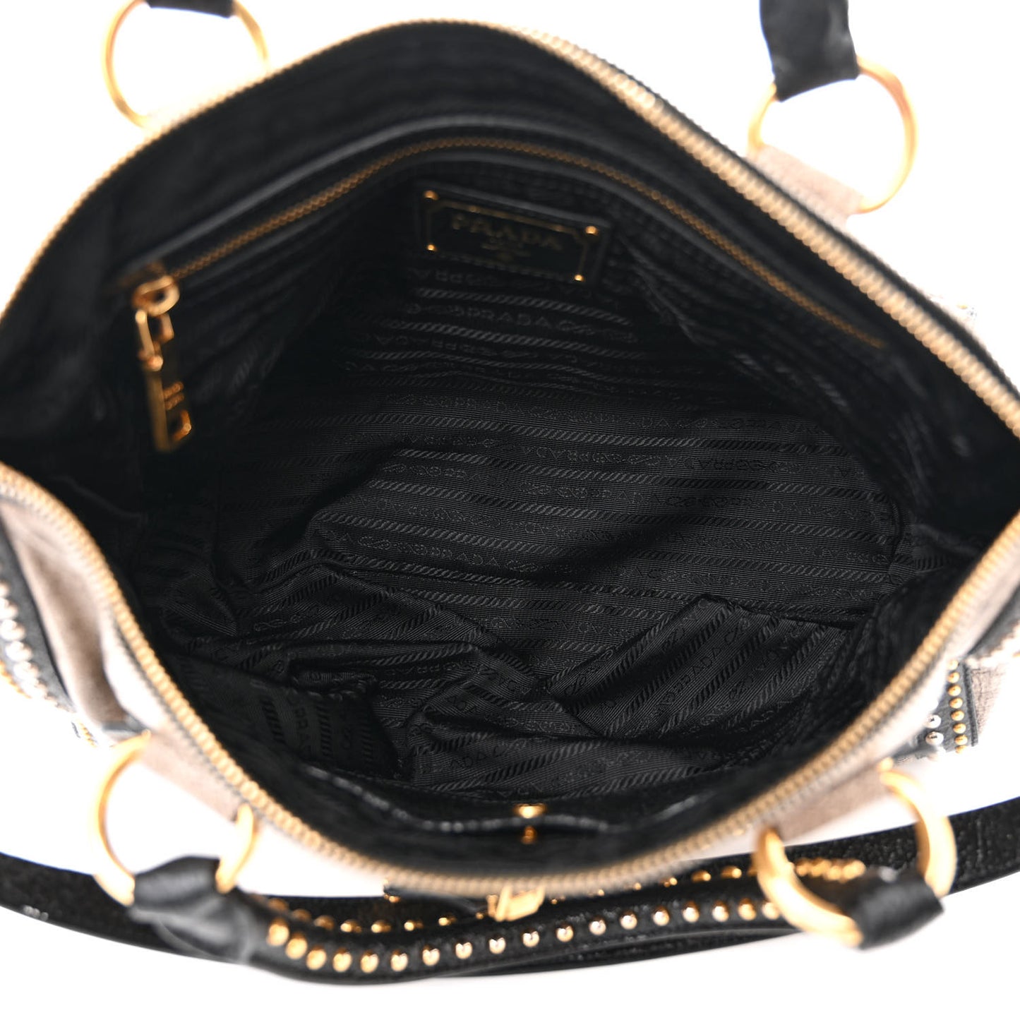 Crackled Calfskin Studded Tote Talco Black