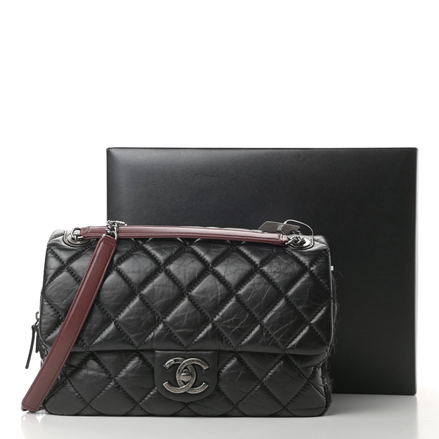 Aged Calfskin Tweed Jumbo New Portobello Flap Black
