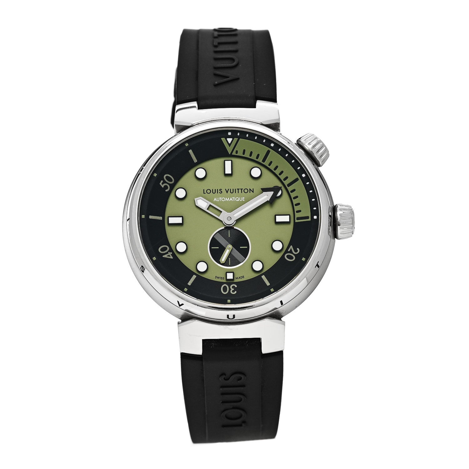 Louis Vuitton Stainless Steel Rubber 44mm Tambour Street Diver Automatic Watch Urban Green 1 of 5