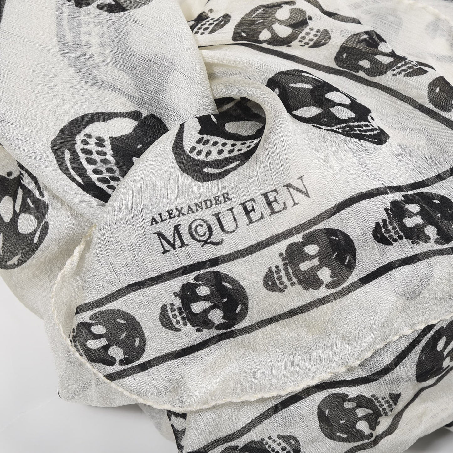 Silk Chiffon Skull Scarf Ivory Black
