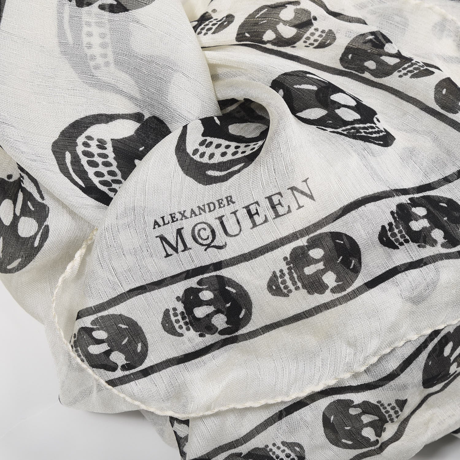 Alexander McQueen Silk Chiffon Skull Scarf Ivory Black 3 of 3