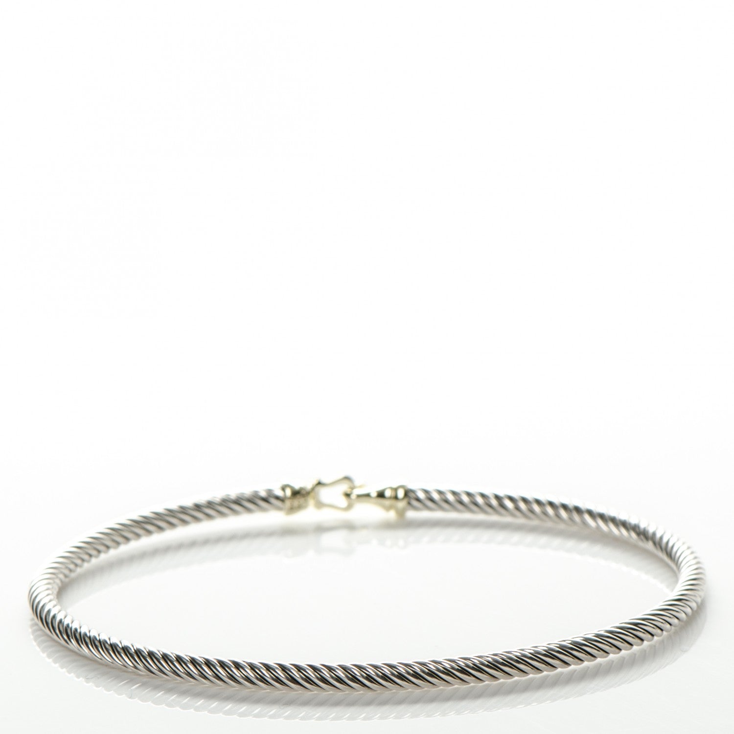 David Yurman Sterling Silver 18K Yellow Gold 3mm Cable Buckle Bracelet 3 of 4