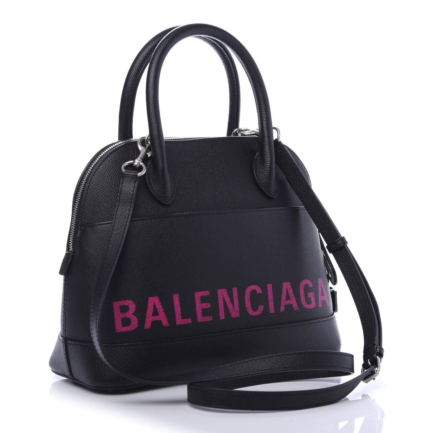 Balenciaga Signature Grained Calfskin Logo S Ville Top Handle Bag Black Rose Shocking 2 of 9