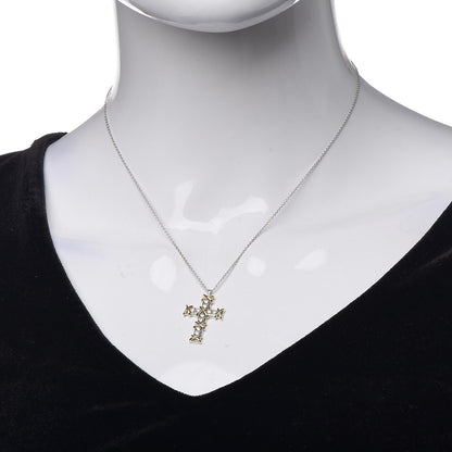 Tiffany Platinum 18K Yellow Gold Diamond Schlumberger Cross Pendant Necklace 2 of 8