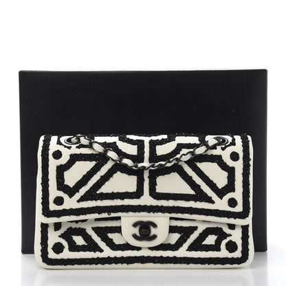 Chanel Lambskin Crystal Embroidered Medium Garden Of Versailles Double Flap Black White 17 of 17