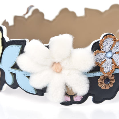 Fendi Vitello Dolce Raffia Nappa Catalan Mirror Mink Flowerland Studded Strap You Blue Notte Cuoio Multicolor 5 of 5
