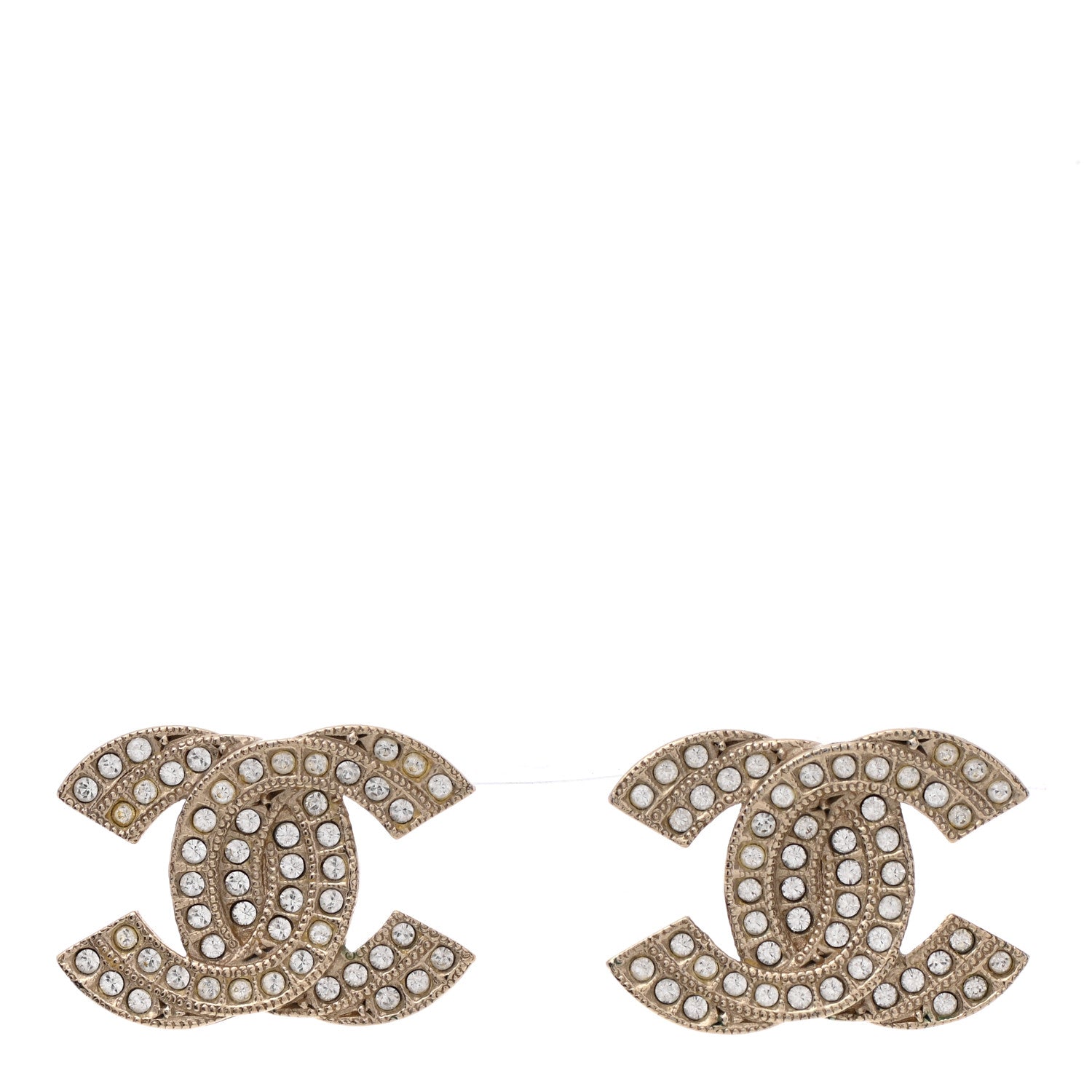 Chanel Crystal Double CC Earrings Light Gold 1 of 5