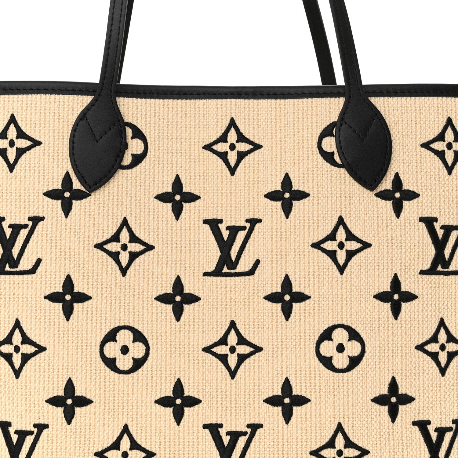 Louis Vuitton Cotton Monogram Embroidered Neverfull MM Beige Black 8 of 10