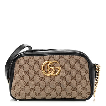 Gucci Monogram Matelasse Diagonal Small GG Marmont Chain Shoulder Bag Beige Black 1 of 9
