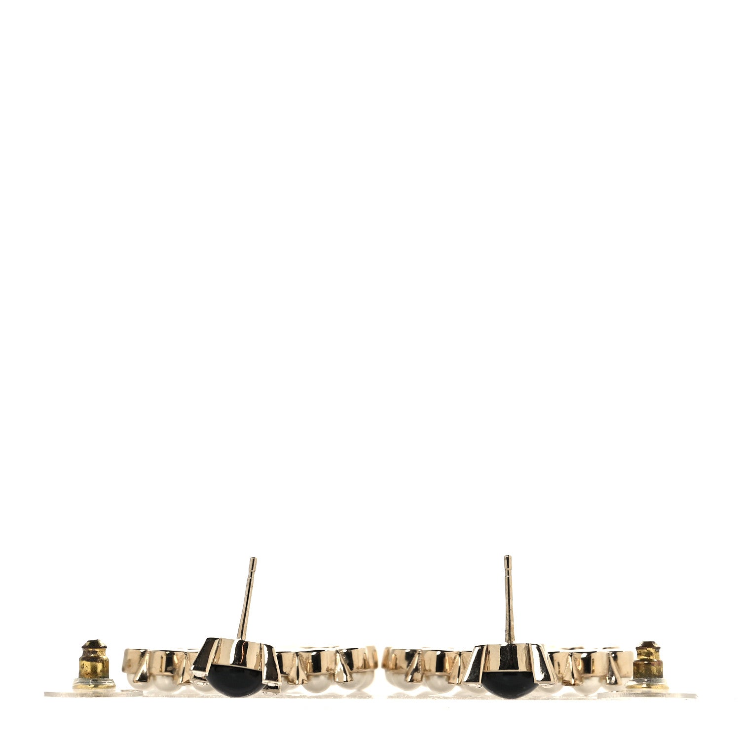Chanel Resin Crystal Pearl CC Drop Earrings Black Gold 3 of 5