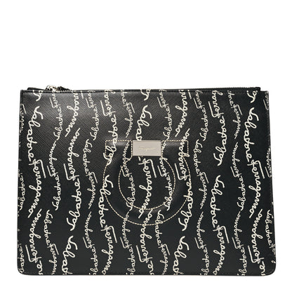 Salvatore Ferragamo Printed Calfskin Logo Pouch Black 1 of 7
