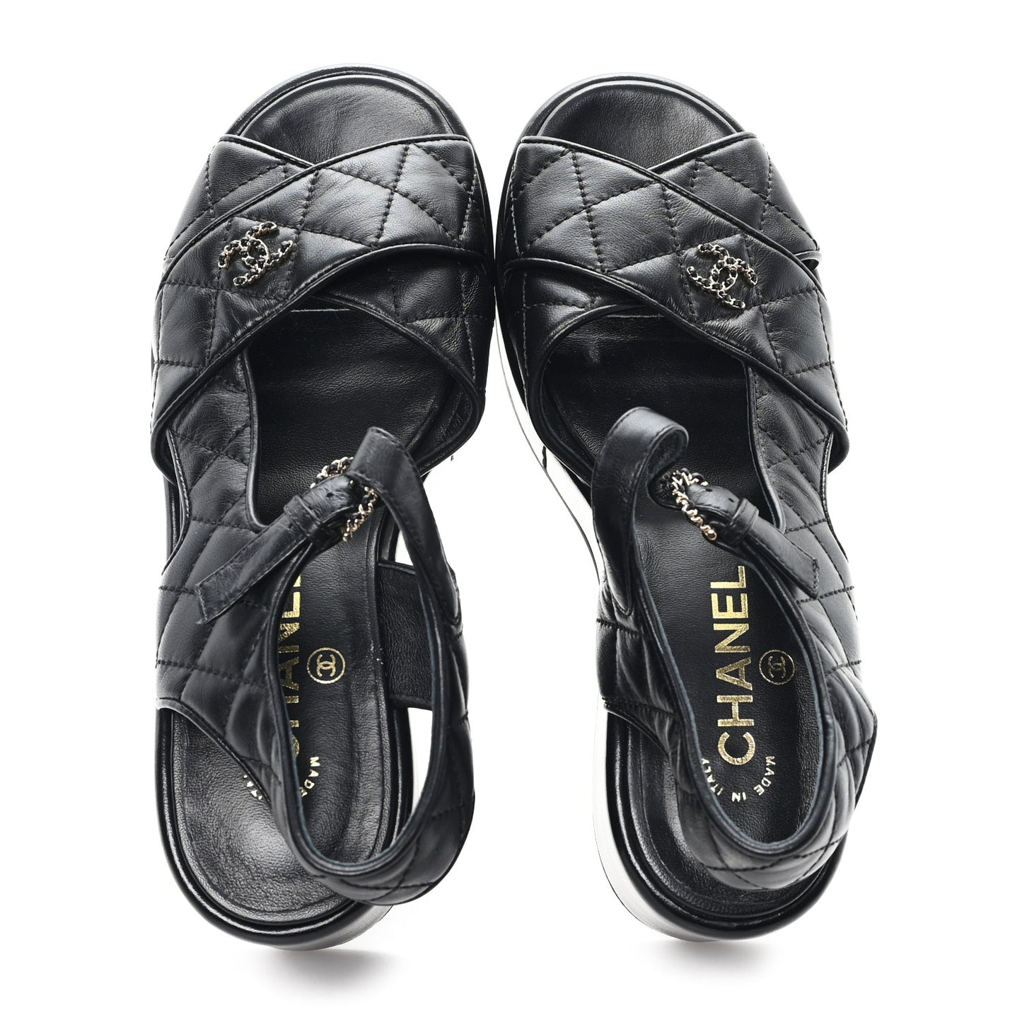 Lambskin Quilted CC Platform Sandals 37.5 Black