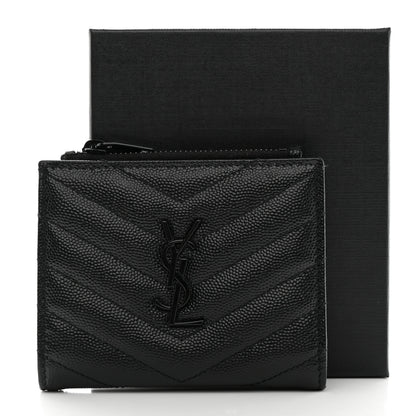 Saint Laurent Grain De Poudre Matelasse Chevron Monogram Zipped Card Case Black 7 of 7