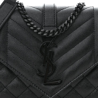 Saint Laurent Grain De Poudre Textured Mixed Matelasse Triquilt Small Monogram Monochrome Satchel Black 8 of 11