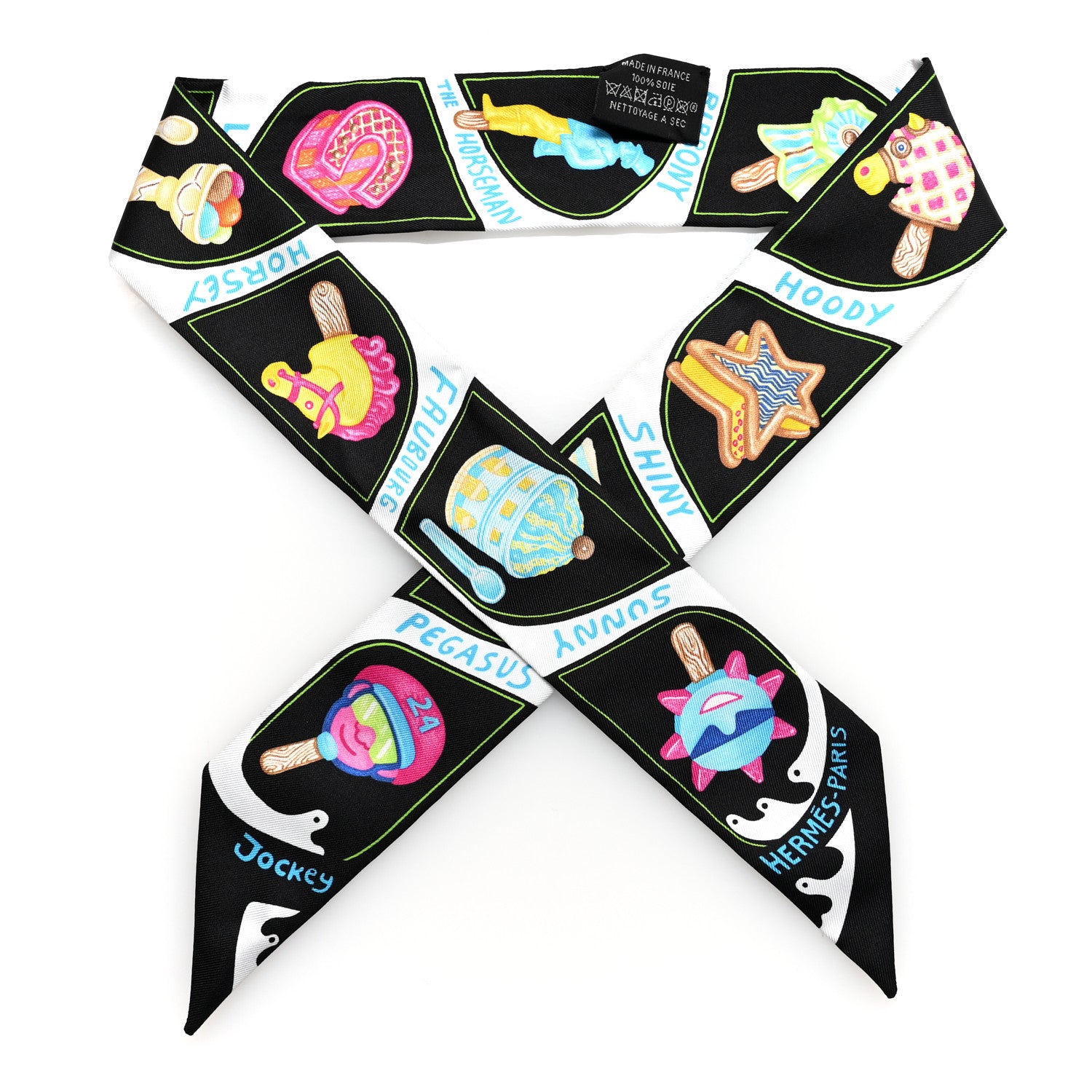 Hermes Silk Funny Ice Cream Twilly Black White Multicolor 1 of 4