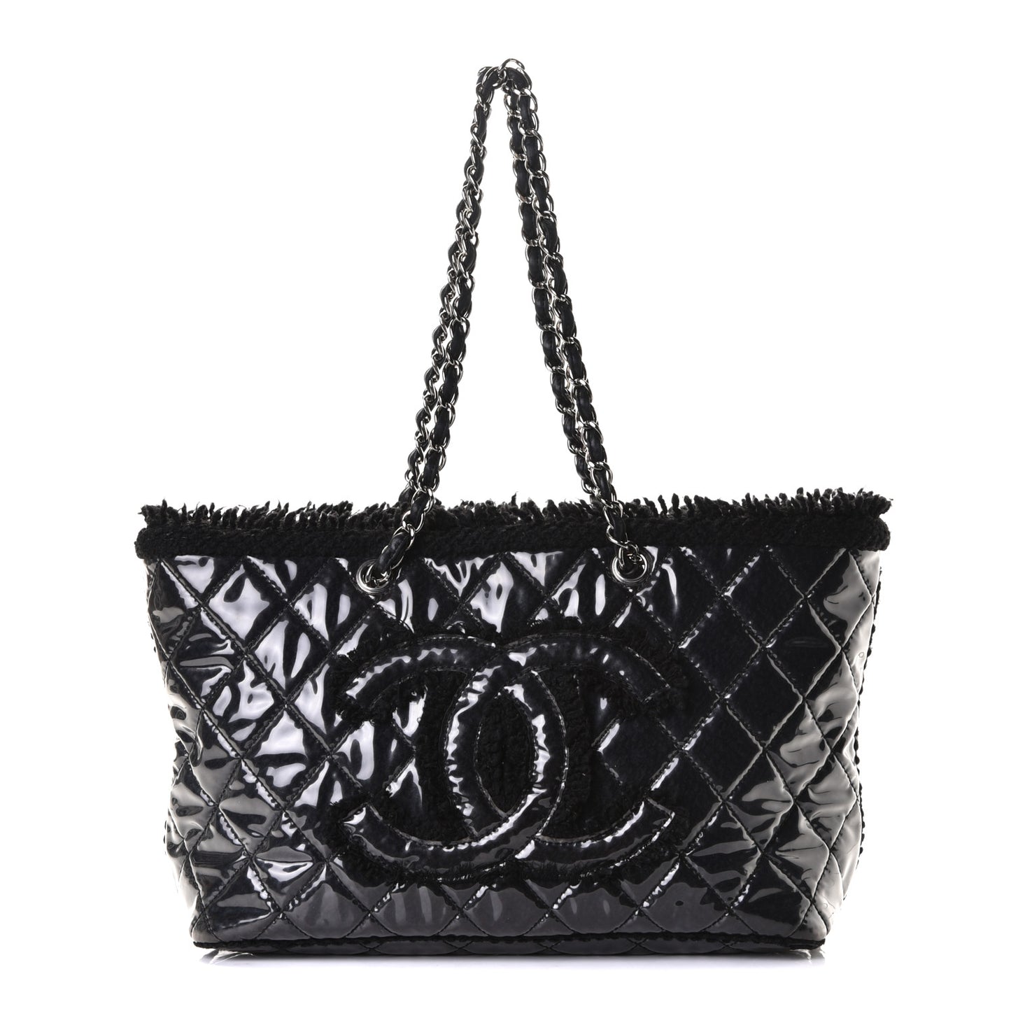 Vinyl Quilted Funny Tweed Tote Black