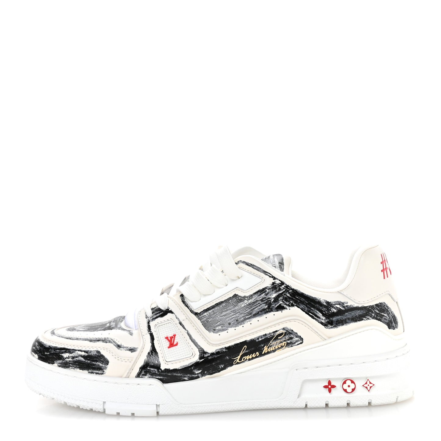 Calfskin Printed Mens LV Trainer Sneakers 10 White Black