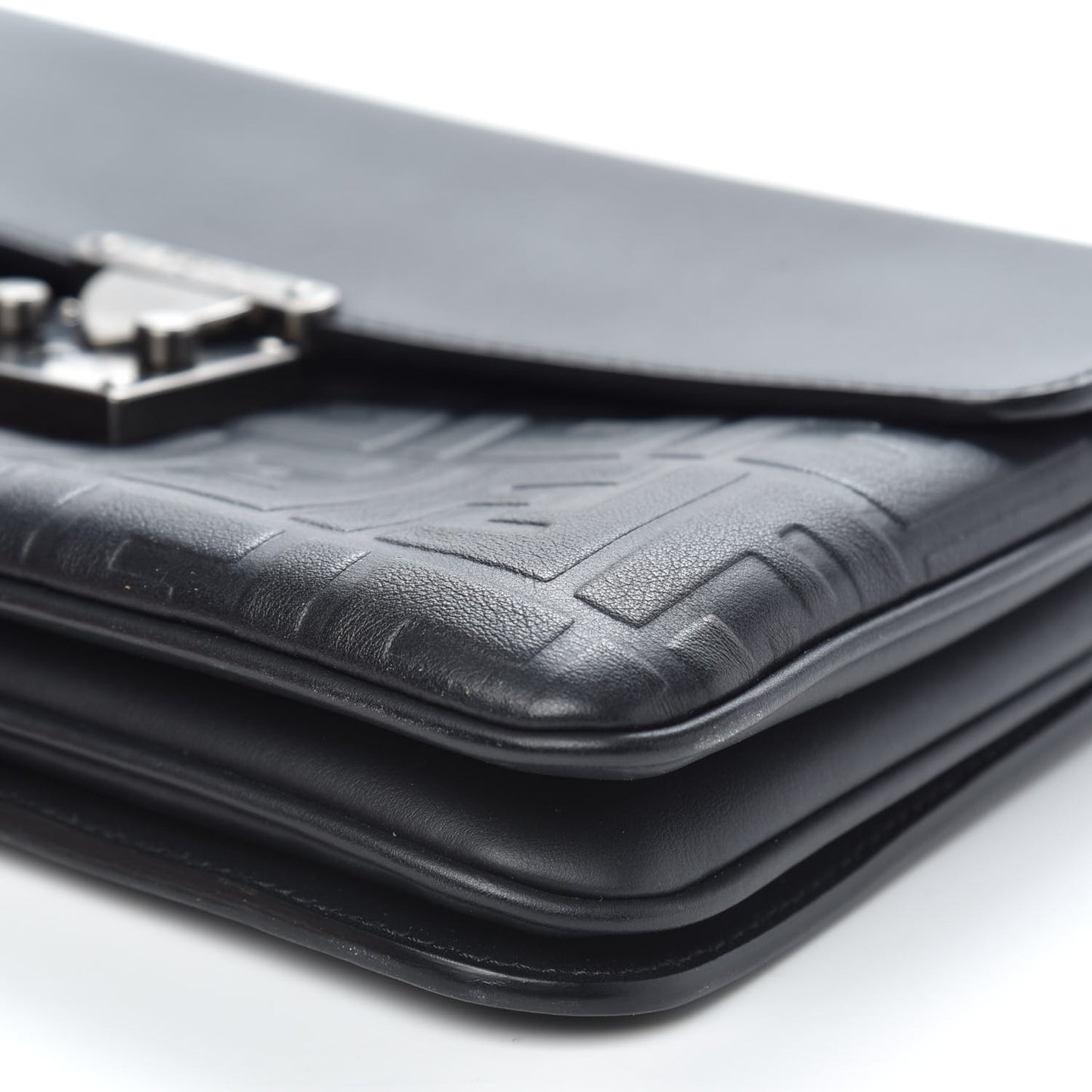 Vitello Century Grace FF Embossed Top Handle Clutch Black