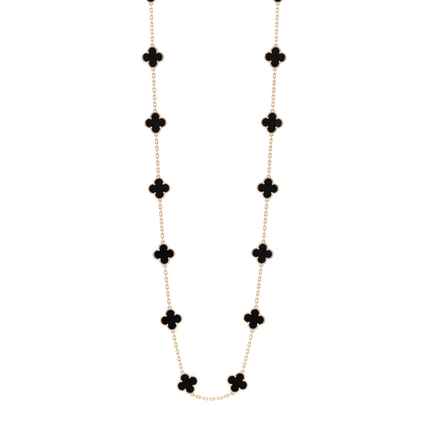 18K Yellow Gold Black Onyx 20 Motifs Vintage Alhambra Necklace