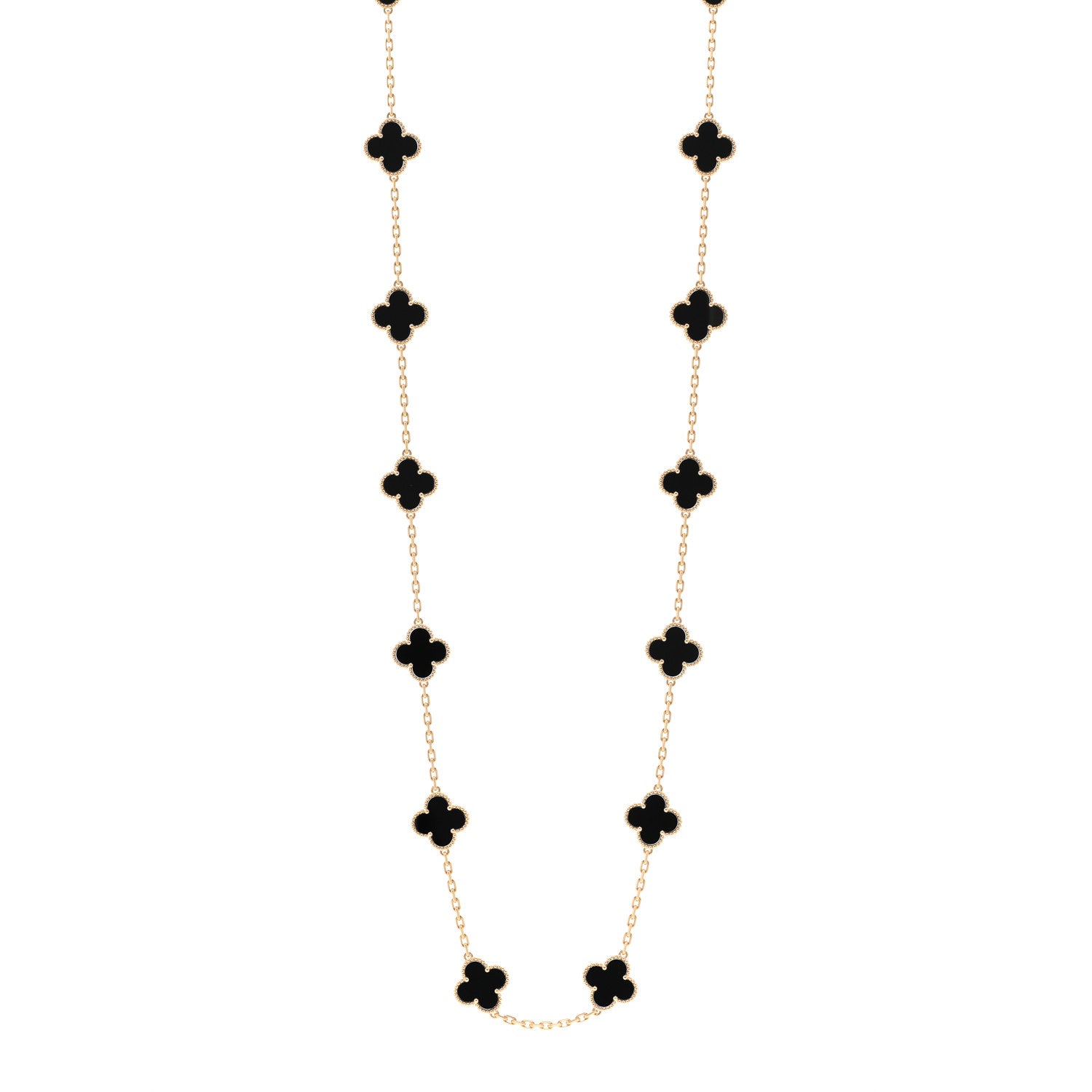 Van Cleef & Arpels 18K Yellow Gold Black Onyx 20 Motifs Vintage Alhambra Necklace 1 of 5