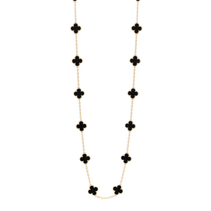Van Cleef & Arpels 18K Yellow Gold Black Onyx 20 Motifs Vintage Alhambra Necklace 1 of 5
