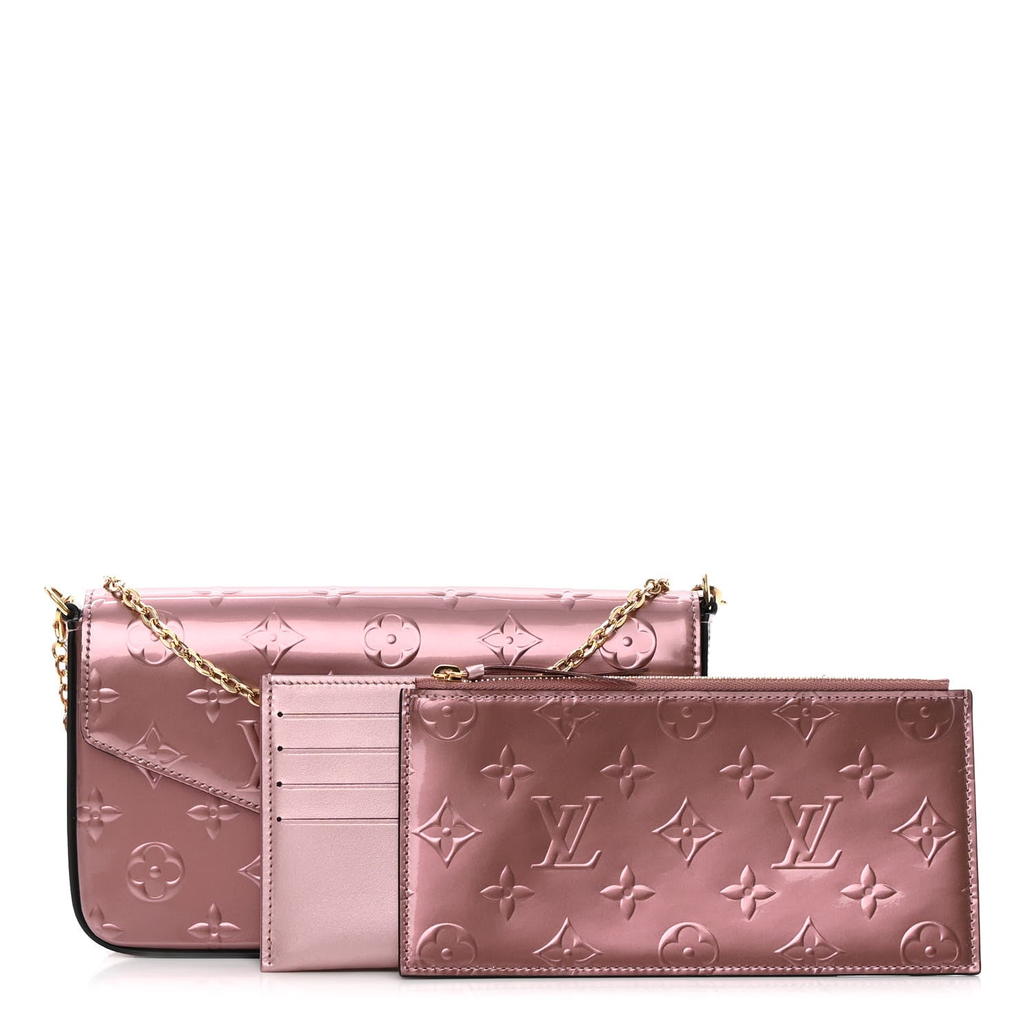Louis Vuitton Vernis Pochette Felicie Chain Wallet Metallic Pale Pink 1 of 11