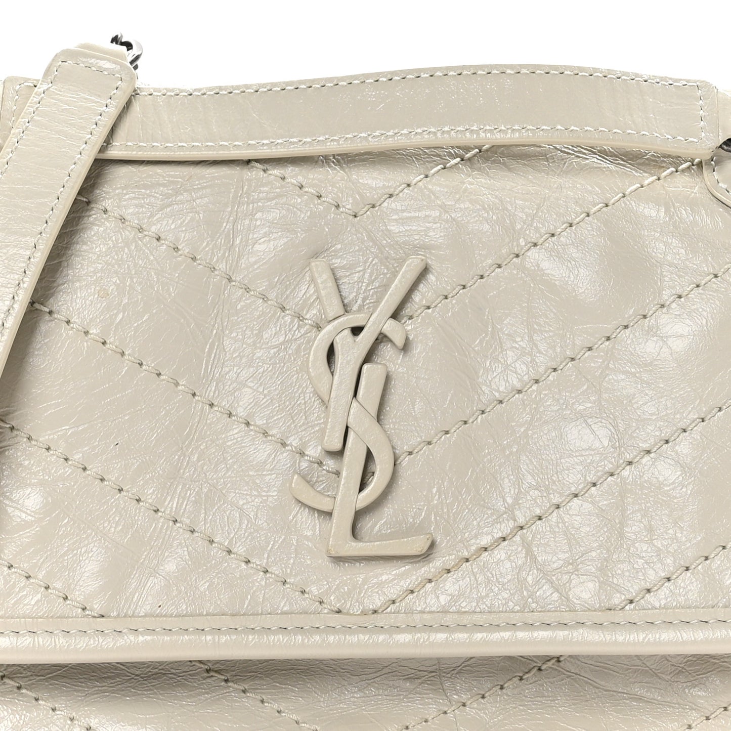 Crinkled Calfskin Matelasse Monogram Baby Niki Chain Satchel Ivory